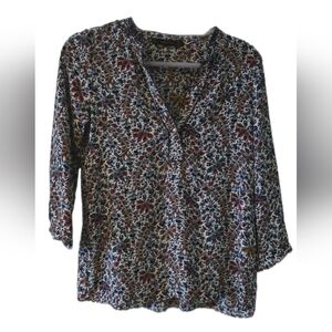 ZARA Woman Basic Multi Color Poplin V-neck Shirt Blouse Sz S